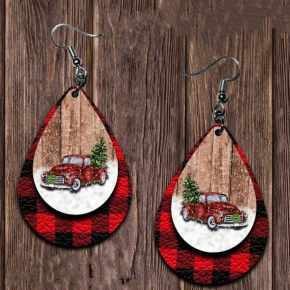 Lil Red Truck Earrings Christmas - Picture 2 of 3